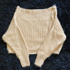 Off the Shoulder Cropped Beige Sweater